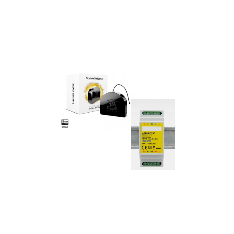 Fibaro FGS-223 - Fibaro módulo de doble interruptor Z-Wave y Más con soporte para carril DIN
