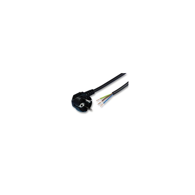 Mains power cord, CEE 7/7 male to free wires, 2.55 m, 16 A, 250 VAC, Black
