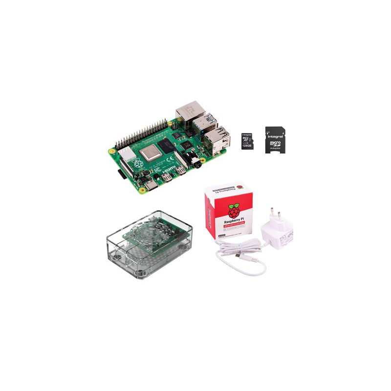 Raspberry Pi4 - Raspberry Pi4 with power supply transparent box 128GB SD card
