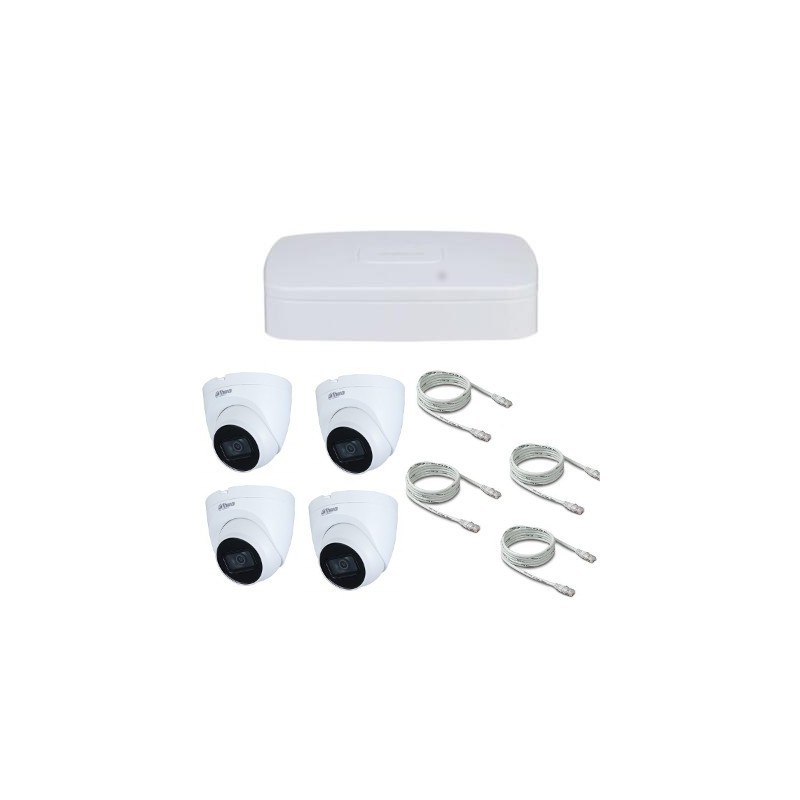 Videovigilancia IP Dahua POE 4 Megapixel 4 domos cable RJ45 20m