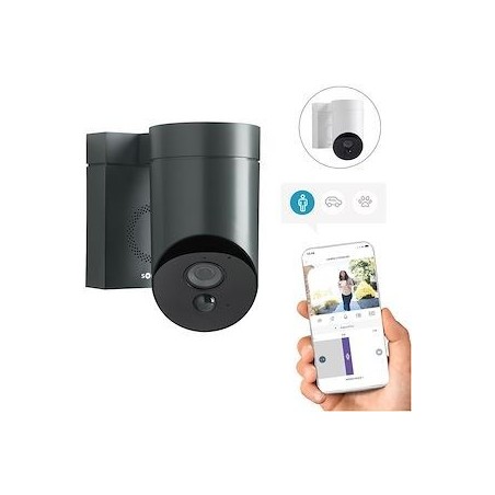 Somfy 1875328 - Telecamera da esterno grigia Somfy Outdoor V2 con rilevamento intelligente e massima deterrenza